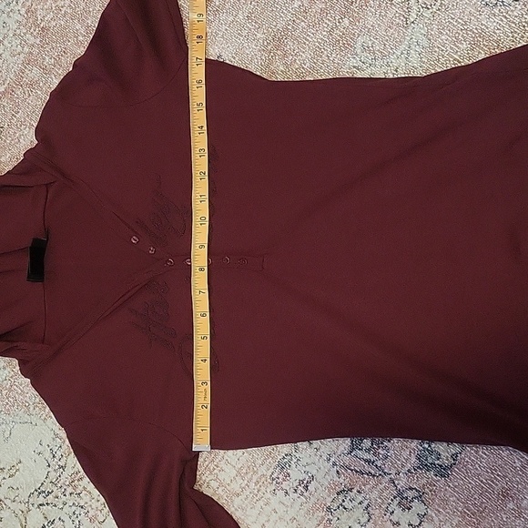 Harley Davidson Maroon Beaded Logo Hooded Stretchy Long Sleeve Button Top Size S - Picture 8 of 11